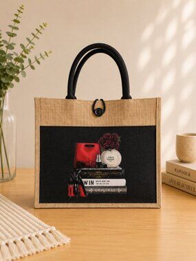 Custom Canvas Tote Bag, Large Size - Fashion Theme, Reusable Black Tote